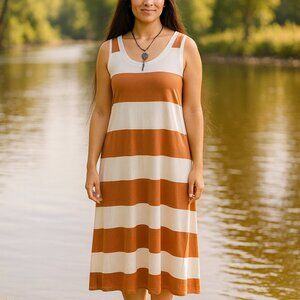 Z Supply Vintage Brown White Stripe Sleeveless Dress Size Large